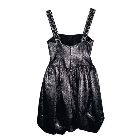 Marchesa Notte Black Metallic Taffeta Bubble Evening Dress Size 0 Shimmer Formal - Picture 2 of 11